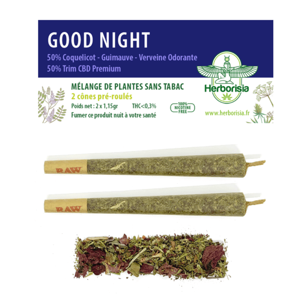 Cône pré-roulé | Mélange de plantes & fleurs CBD “GOOD NIGHT” - X2 Cône pré-roulé | Mélange de plantes & fleurs CBD “GOOD NIGHT” - X2