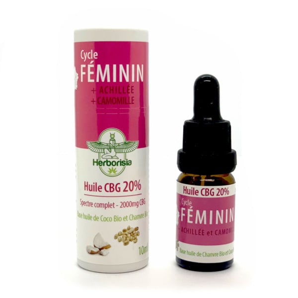 Huile 20% CBG "Cycle Féminin" - Achillée & Camomille Romaine | Règles douloureuses & endométriose Huile 20% CBG "Cycle Féminin" - Achillée & Camomille Romaine | Règles douloureuses & endométriose