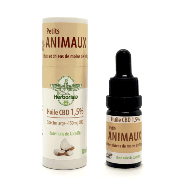 Huile CBD 1,5% - Petits Animaux - Spectre Large - Base coco (MCT) BIO Huile CBD 1,5% - Petits Animaux - Spectre Large - Base coco (MCT) BIO