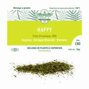 Substitut de tabac | MĂ©lange 100% naturel de plantes Ă vaporiser et CBD - âHappyâ Substitut de tabac | MĂ©lange 100% naturel de plantes Ă vaporiser et CBD - âHappyâ